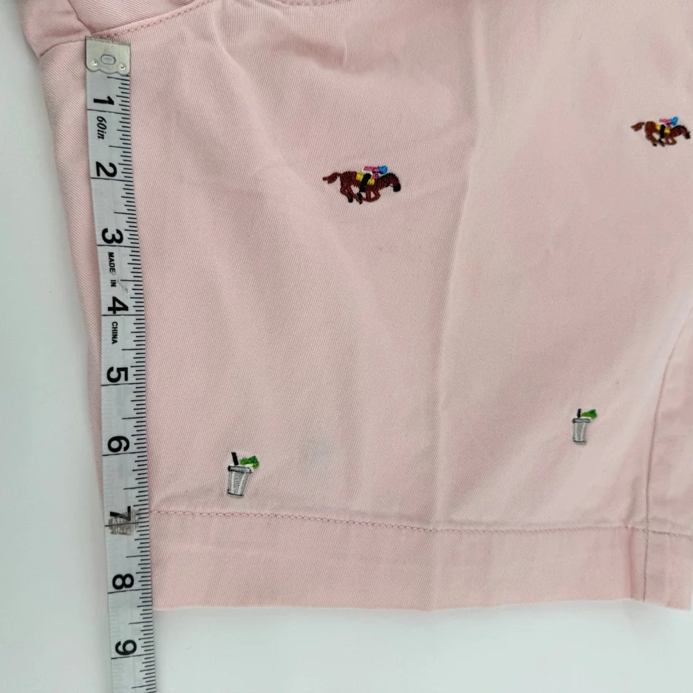 Alan Flusser Chino Shorts Mens 36 Pink Kentucky Derby Jockey Horse Mint Julep